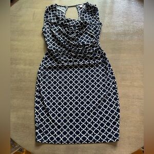 Nautica Navy and White Geometric Midi Dress